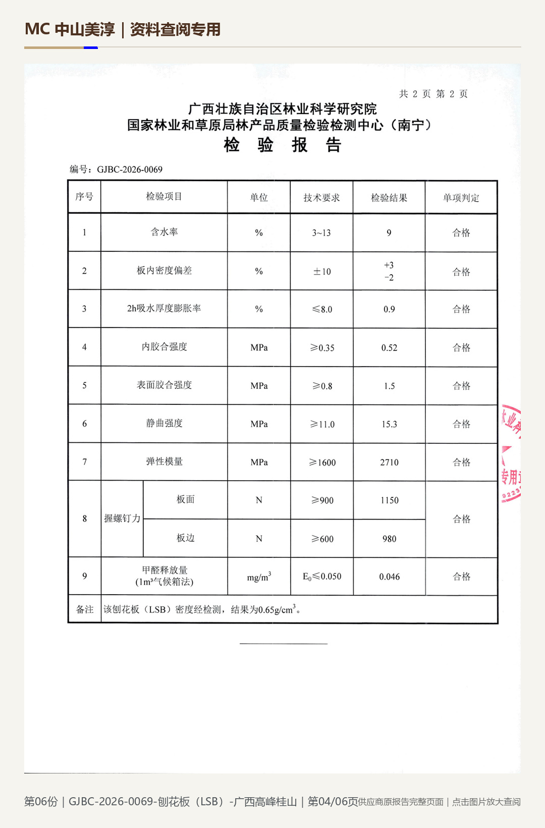 Guangxi Gaofeng Guishan | LSB Particleboard 18E0, page 4: watermarked report page