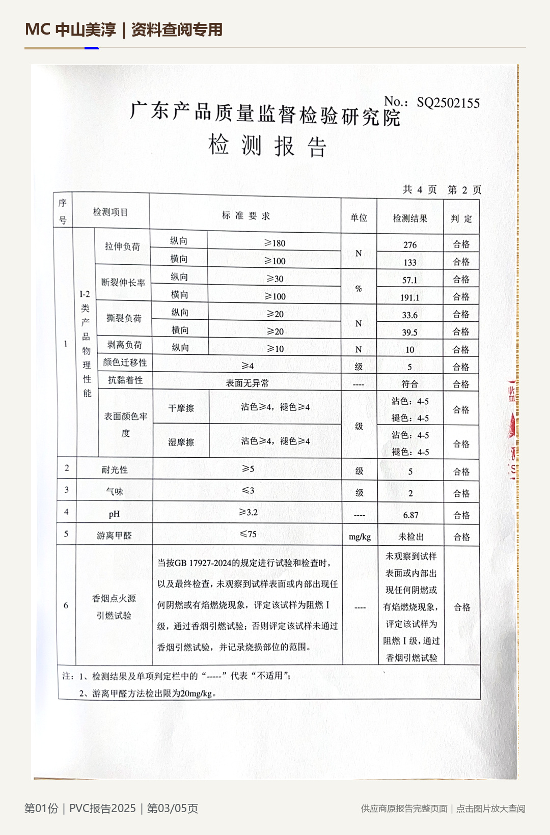 仿皮｜PVC 检测报告 2025第 3 页水印阅读图